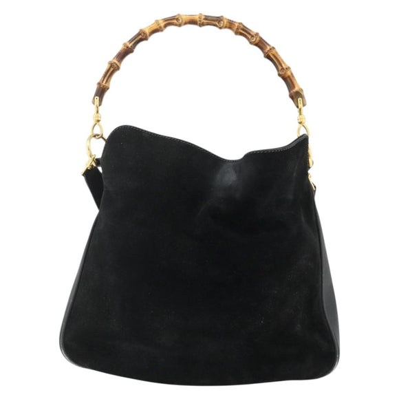 GUCCI Bamboo Hand Bag Suede 2way Black Gold 001 2113 1638 Auth ti3930