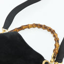 GUCCI Bamboo Hand Bag Suede 2way Black Gold 001 2113 1638 Auth ti3930-8