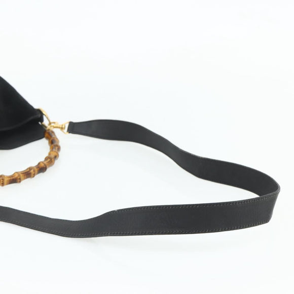GUCCI Bamboo Hand Bag Suede 2way Black Gold 001 2113 1638 Auth ti3930
