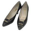 SAINT LAURENT Heel Leather Black Gold Auth ti3935-1