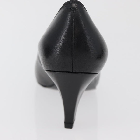 SAINT LAURENT Heel Leather Black Gold Auth ti3935