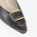 SAINT LAURENT Heel Leather Black Gold Auth ti3935-13