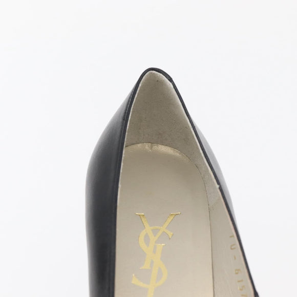 SAINT LAURENT Heel Leather Black Gold Auth ti3935