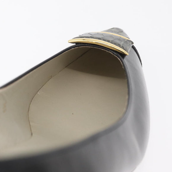 SAINT LAURENT Heel Leather Black Gold Auth ti3935