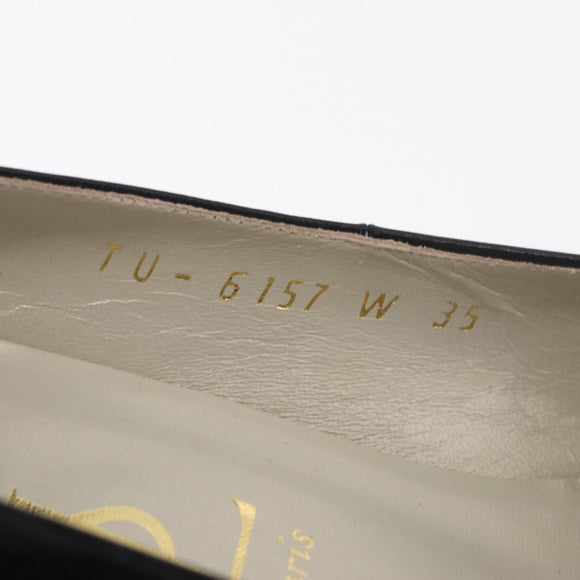 SAINT LAURENT Heel Leather Black Gold Auth ti3935