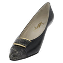 SAINT LAURENT Heel Leather Black Gold Auth ti3935-2