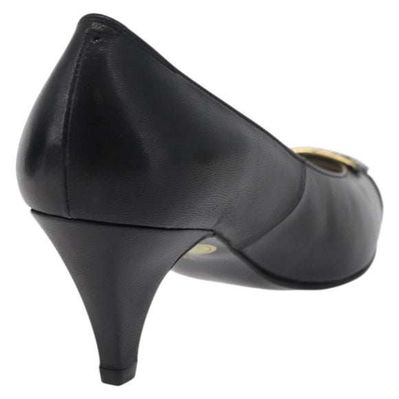 SAINT LAURENT Heel Leather Black Gold Auth ti3935