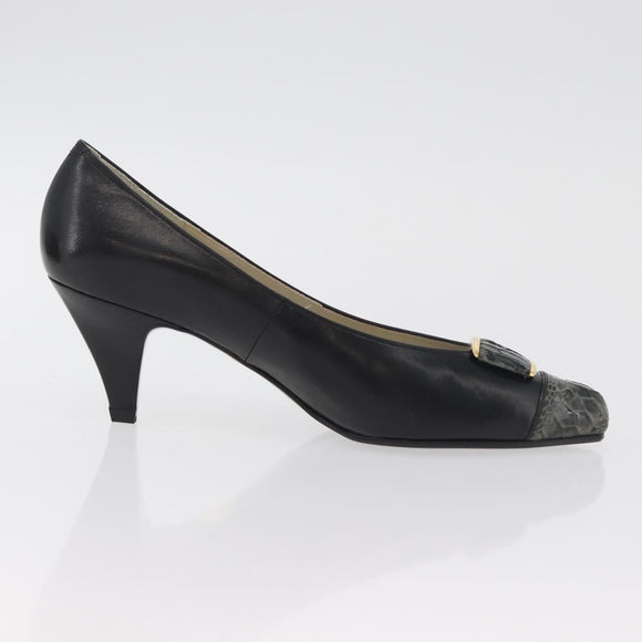 SAINT LAURENT Heel Leather Black Gold Auth ti3935