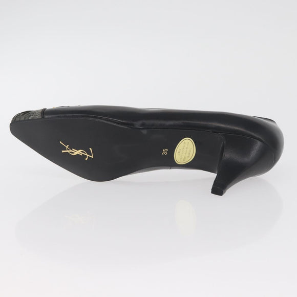 SAINT LAURENT Heel Leather Black Gold Auth ti3935