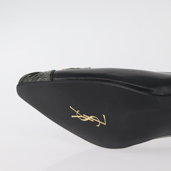 SAINT LAURENT Heel Leather Black Gold Auth ti3935