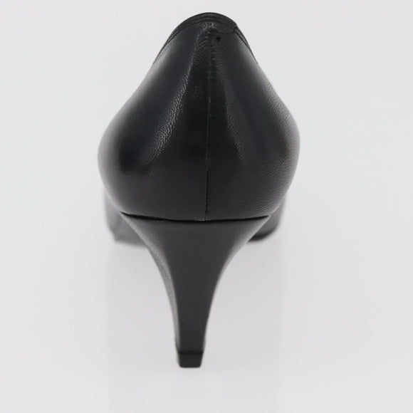 SAINT LAURENT Heel Leather Black Gold Auth ti3935