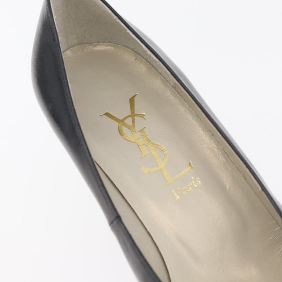 SAINT LAURENT Heel Leather Black Gold Auth ti3935