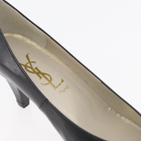 SAINT LAURENT Heel Leather Black Gold Auth ti3935