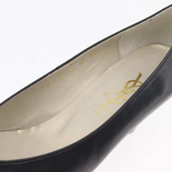 SAINT LAURENT Heel Leather Black Gold Auth ti3935