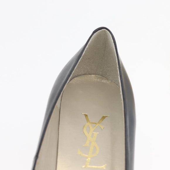 SAINT LAURENT Heel Leather Black Gold Auth ti3935
