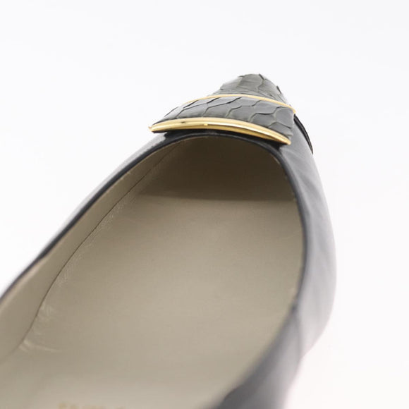 SAINT LAURENT Heel Leather Black Gold Auth ti3935
