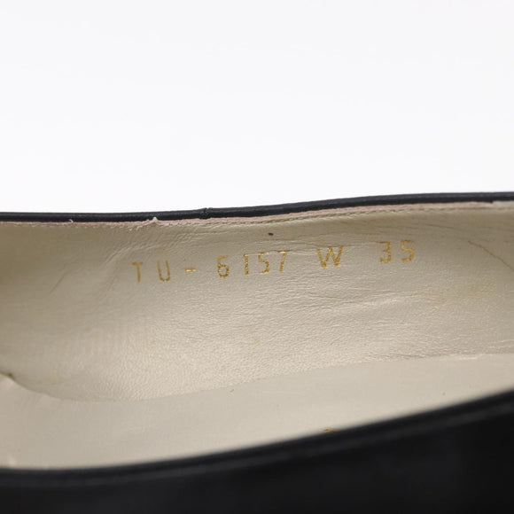 SAINT LAURENT Heel Leather Black Gold Auth ti3935