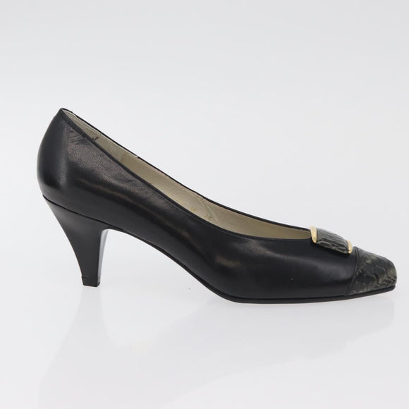 SAINT LAURENT Heel Leather Black Gold Auth ti3935