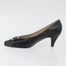 SAINT LAURENT Heel Leather Black Gold Auth ti3935-5