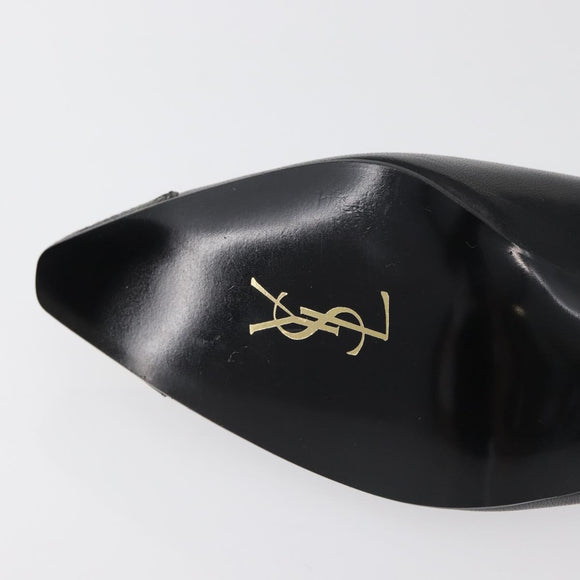SAINT LAURENT Heel Leather Black Gold Auth ti3935