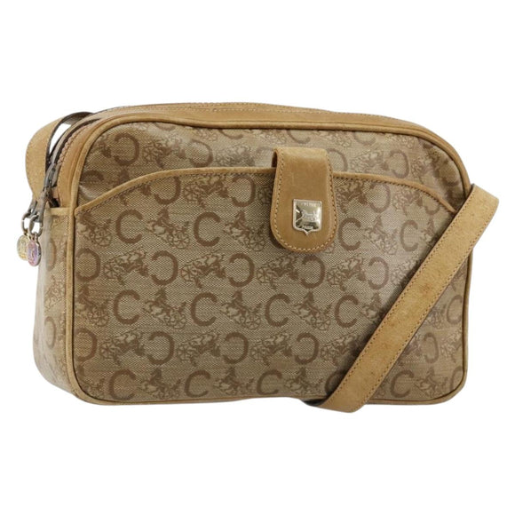 CELINE C Sulky Shoulder Bag Coated Canvas Beige Gold Auth ti3958