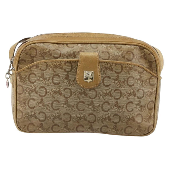 CELINE C Sulky Shoulder Bag Coated Canvas Beige Gold Auth ti3958