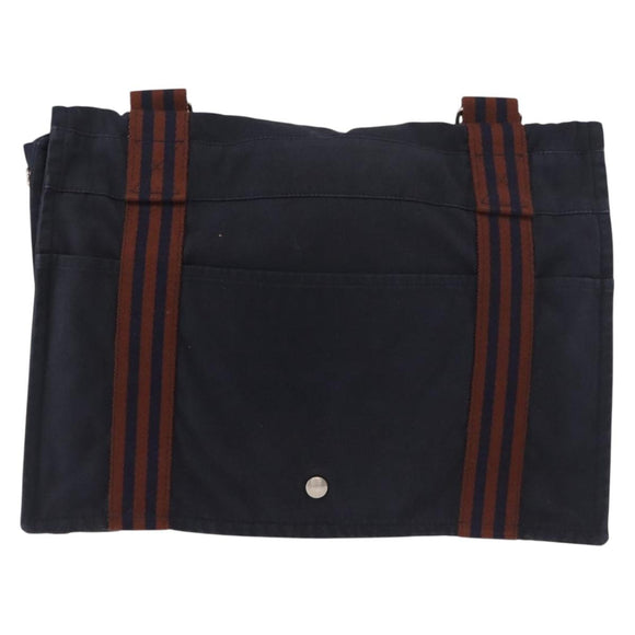 HERMES Fourre Tout Bassas MM Shoulder Bag Cotton Navy Silver Auth ti3961