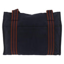 HERMES Fourre Tout Bassas MM Shoulder Bag Cotton Navy Silver Auth ti3961-2