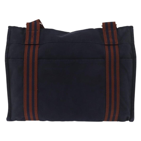 HERMES Fourre Tout Bassas MM Shoulder Bag Cotton Navy Silver Auth ti3961