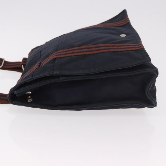 HERMES Fourre Tout Bassas MM Shoulder Bag Cotton Navy Silver Auth ti3961
