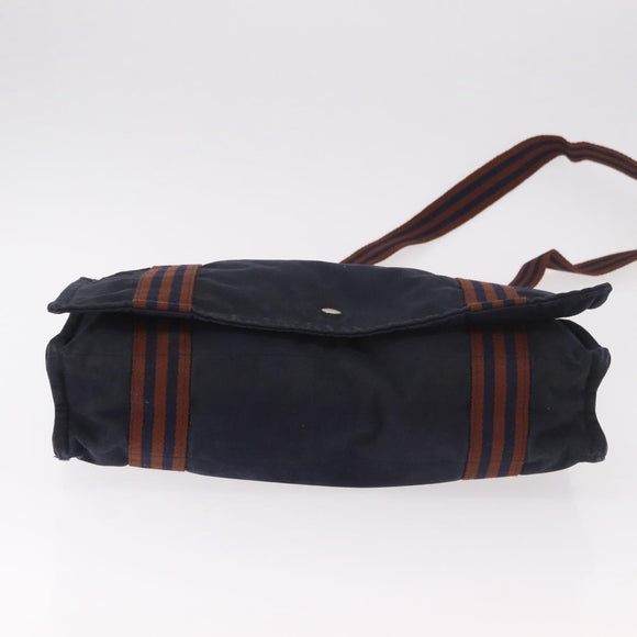HERMES Fourre Tout Bassas MM Shoulder Bag Cotton Navy Silver Auth ti3961