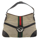 GUCCI Web Sherry Line Shoulder Bag Canvas Beige Silver 114879 Auth ti3962-13