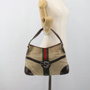 GUCCI Web Sherry Line Shoulder Bag Canvas Beige Silver 114879 Auth ti3962-21