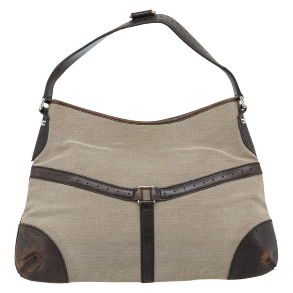 GUCCI Web Sherry Line Shoulder Bag Canvas Beige Silver 114879 Auth ti3962