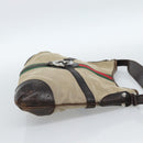 GUCCI Web Sherry Line Shoulder Bag Canvas Beige Silver 114879 Auth ti3962-4