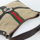 GUCCI Web Sherry Line Shoulder Bag Canvas Beige Silver 114879 Auth ti3962-6