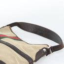 GUCCI Web Sherry Line Shoulder Bag Canvas Beige Silver 114879 Auth ti3962-8