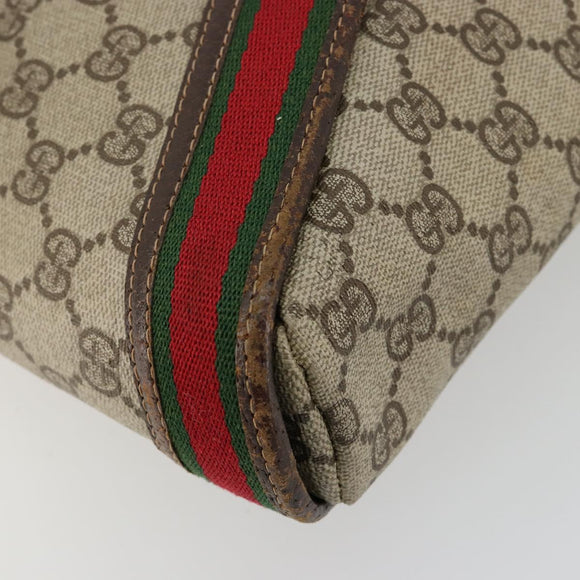 GUCCI GG Supreme Web Sherry Line Shoulder Bag PVC Beige Gold Auth ti3963