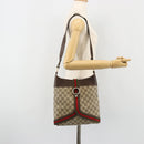 GUCCI GG Supreme Web Sherry Line Shoulder Bag PVC Beige Gold Auth ti3963-21