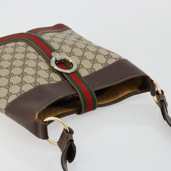 GUCCI GG Supreme Web Sherry Line Shoulder Bag PVC Beige Gold Auth ti3963