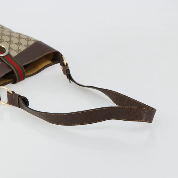 GUCCI GG Supreme Web Sherry Line Shoulder Bag PVC Beige Gold Auth ti3963