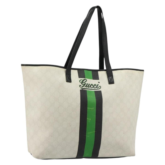 GUCCI GG Supreme Sherry Line Tote Bag PVC White 257245 Auth ti3964