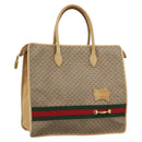 GUCCI Micro GG Supreme WebSherry Line Horsebit Bag PVC Beige Auth ti3965-1
