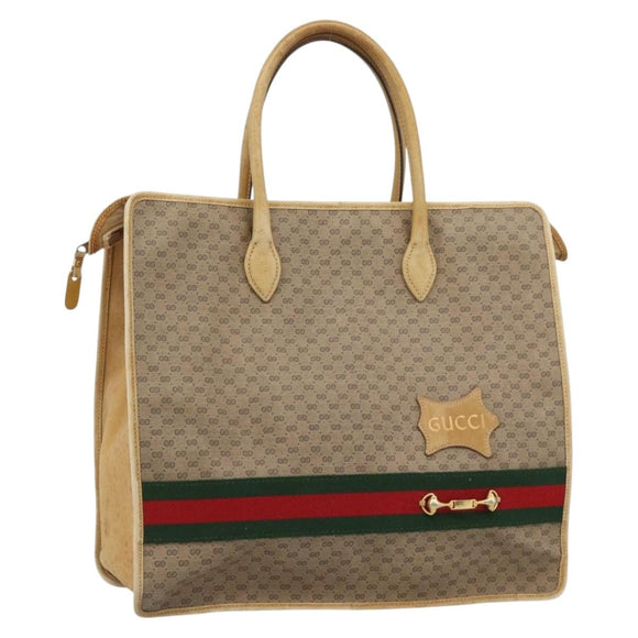 GUCCI Micro GG Supreme WebSherry Line Horsebit Bag PVC Beige Auth ti3965