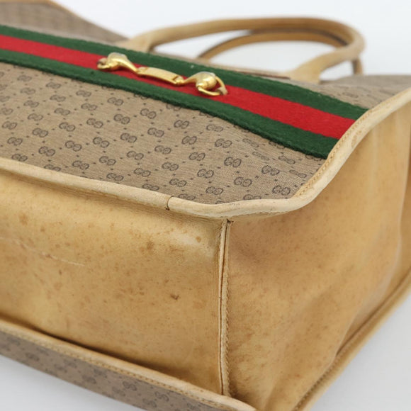 GUCCI Micro GG Supreme WebSherry Line Horsebit Bag PVC Beige Auth ti3965