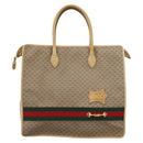 GUCCI Micro GG Supreme WebSherry Line Horsebit Bag PVC Beige Auth ti3965-13