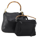 GUCCI Bamboo Shoulder Bag Leather Nylon 2way 2 Set Black Auth ti3966-1