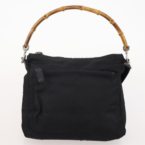 GUCCI Bamboo Shoulder Bag Leather Nylon 2way 2 Set Black Auth ti3966