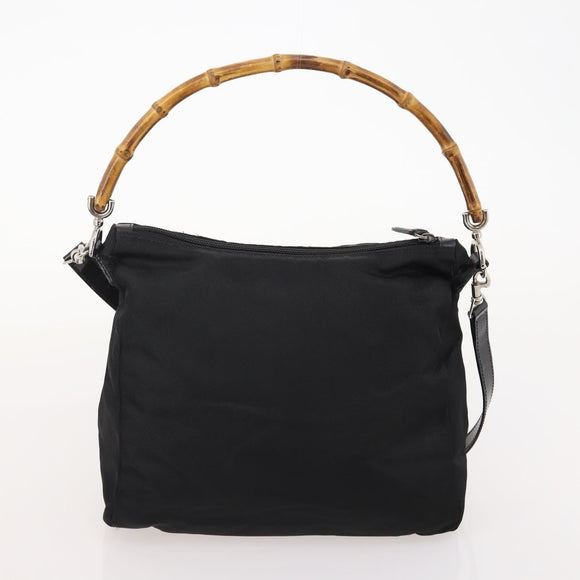 GUCCI Bamboo Shoulder Bag Leather Nylon 2way 2 Set Black Auth ti3966