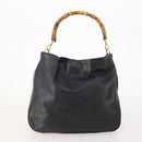 GUCCI Bamboo Shoulder Bag Leather Nylon 2way 2 Set Black Auth ti3966-3